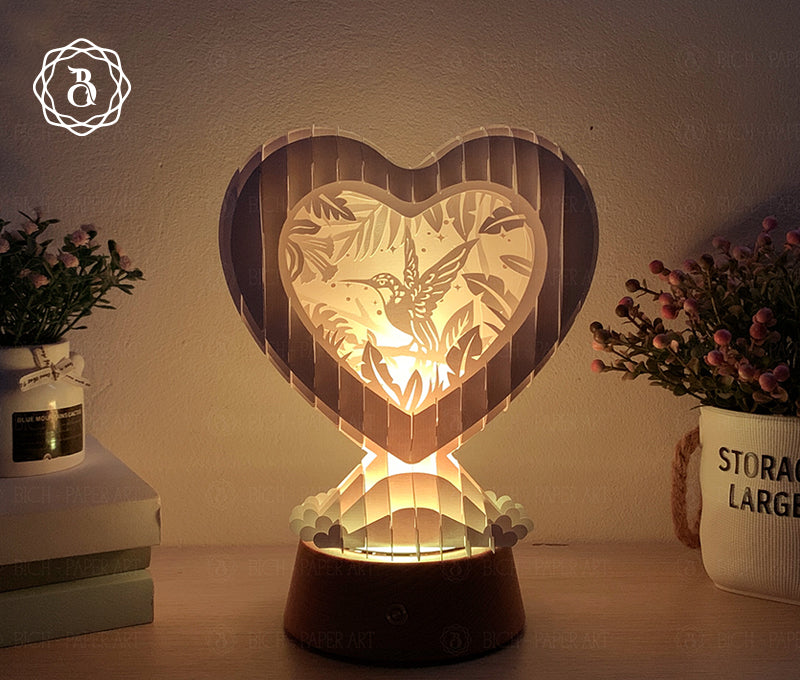 Free Template-Hummingbird Heart Pop-Up 3D