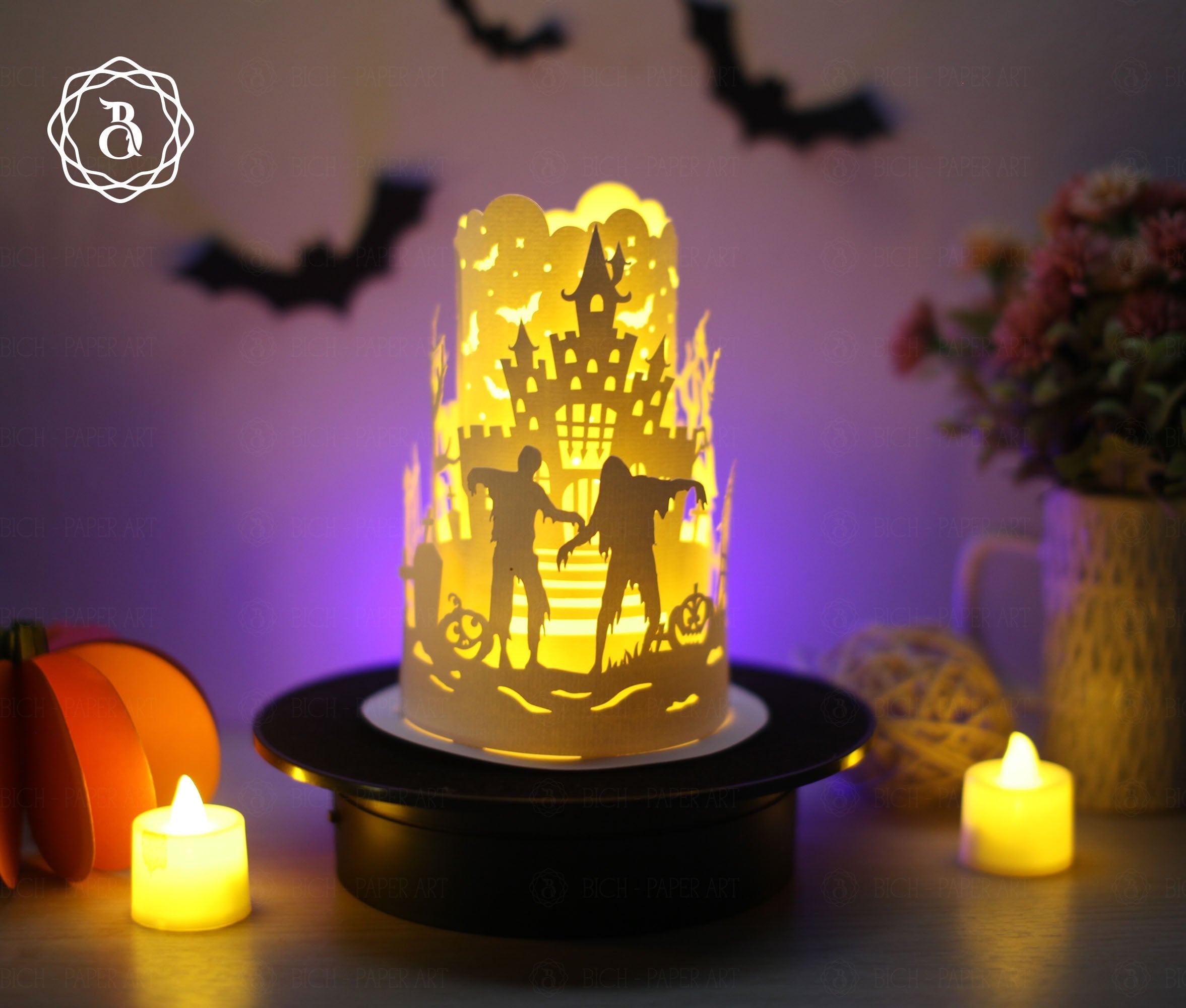 Free Template - Halloween Paper Lanterns With Zombie
