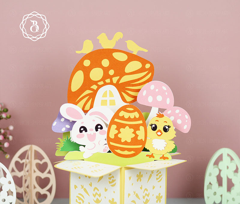 Happy Easter Bunny and Chicken Paper Cut Digital Files