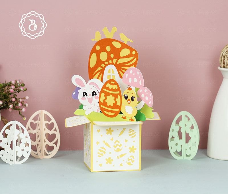 Happy Easter Bunny and Chicken Paper Cut Digital Files