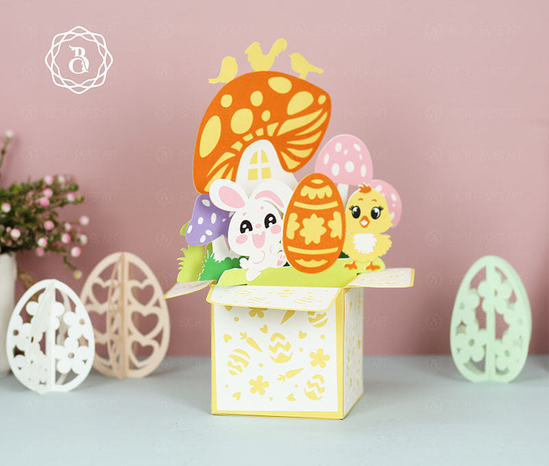 Happy Easter Bunny and Chicken Paper Cut Digital Files