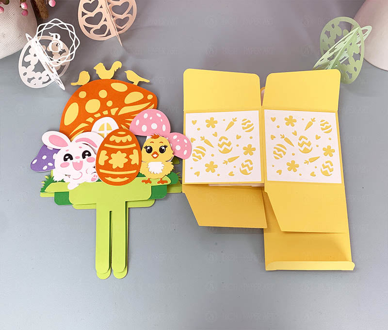 Happy Easter Bunny and Chicken Paper Cut Digital Files