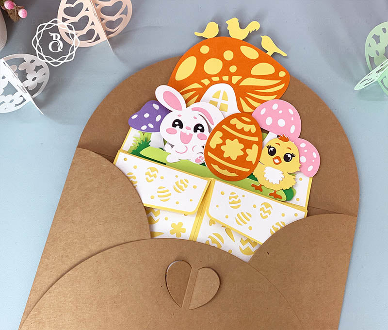 Happy Easter Bunny and Chicken Paper Cut Digital Files