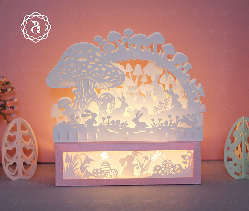 Easter Bunny In A Magical Forest 3D Paper Cut Light Digital Files