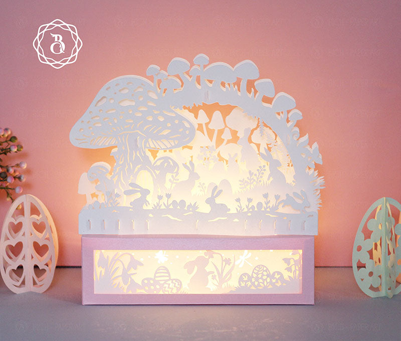 Easter Bunny In A Magical Forest 3D Paper Cut Light Digital Files