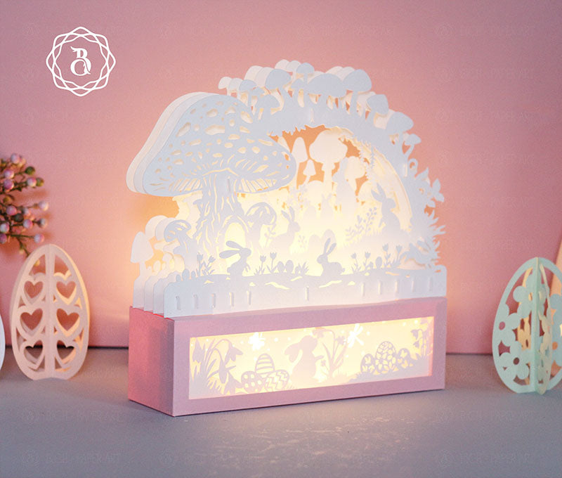 Easter Bunny In A Magical Forest 3D Paper Cut Light Digital Files