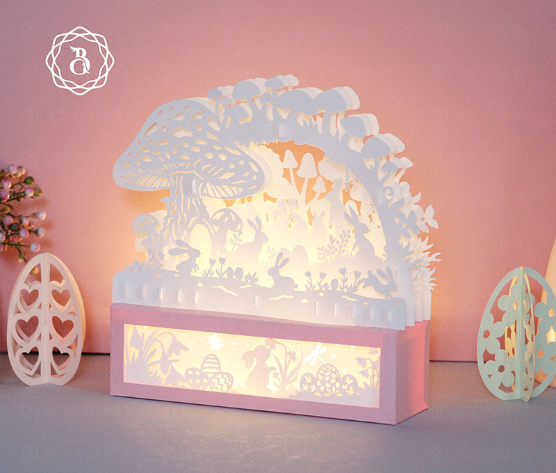 Easter Bunny In A Magical Forest 3D Paper Cut Light Digital Files