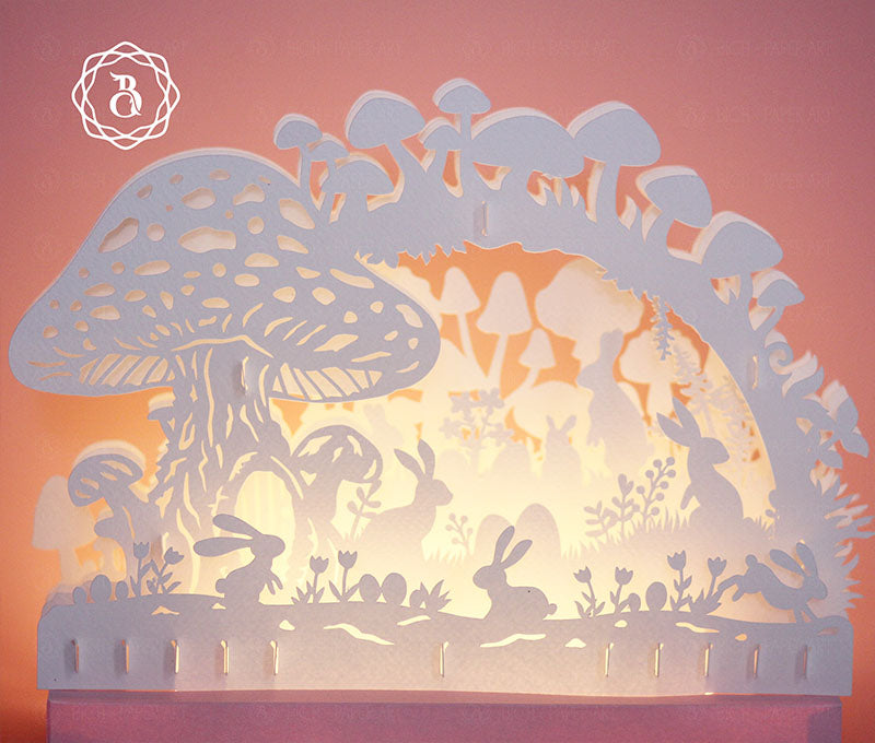 Easter Bunny In A Magical Forest 3D Paper Cut Light Digital Files