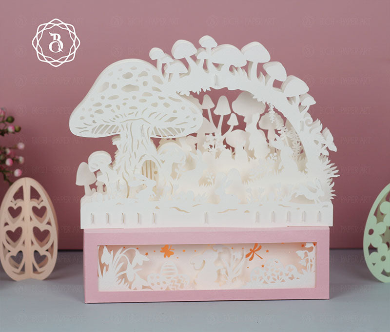 Easter Bunny In A Magical Forest 3D Paper Cut Light Digital Files