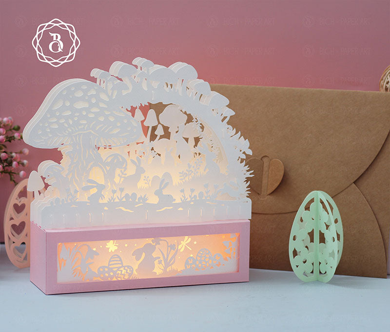 Easter Bunny In A Magical Forest 3D Paper Cut Light Digital Files