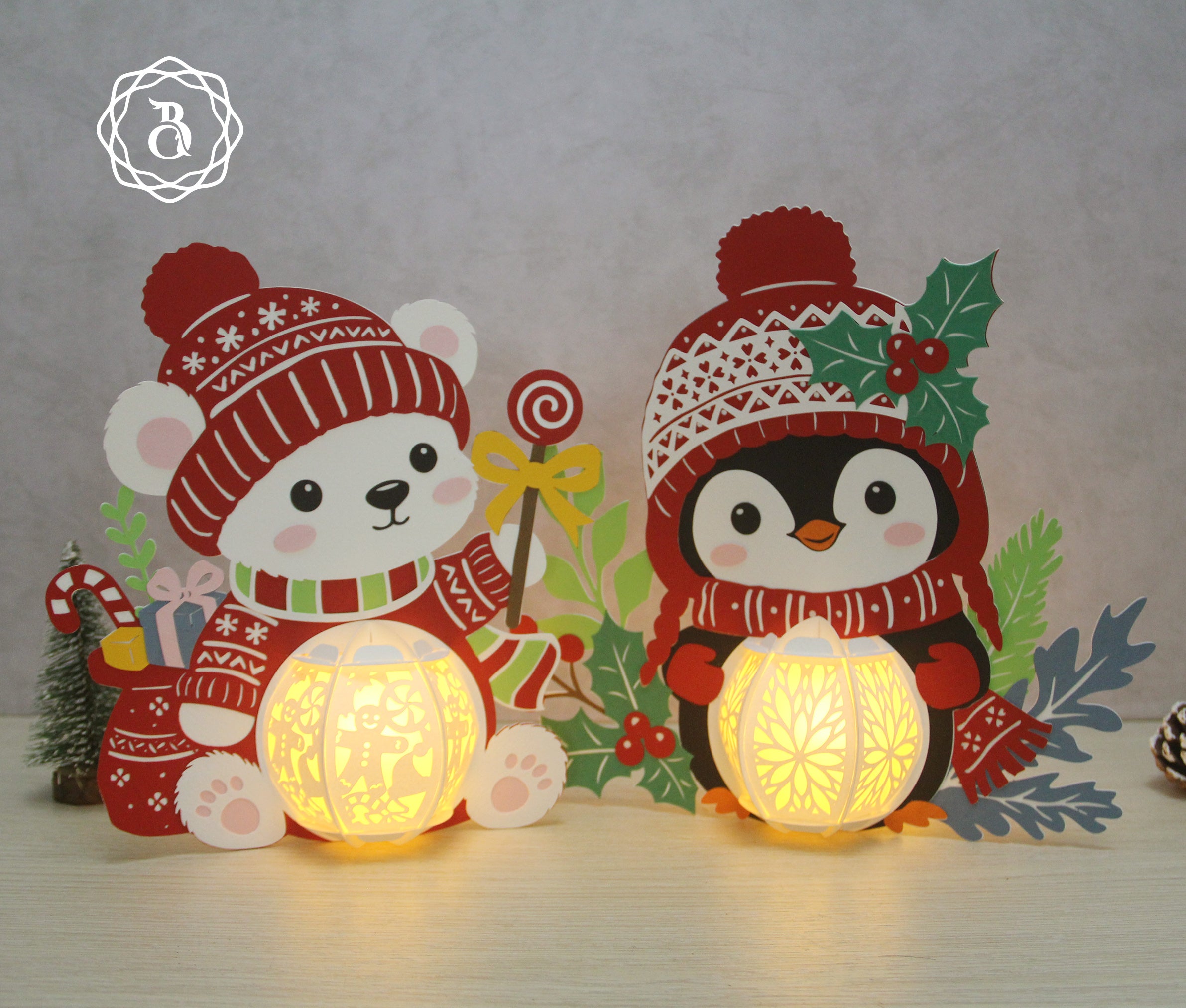 Pack of 3 Animal Christmas Paper Lantern SVG Template Digital Files