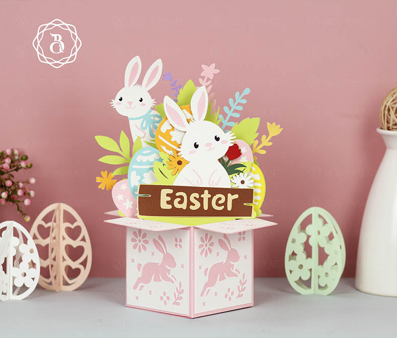 Easter Rabbit With Spring Flowers Paper Cut Art Digital Files