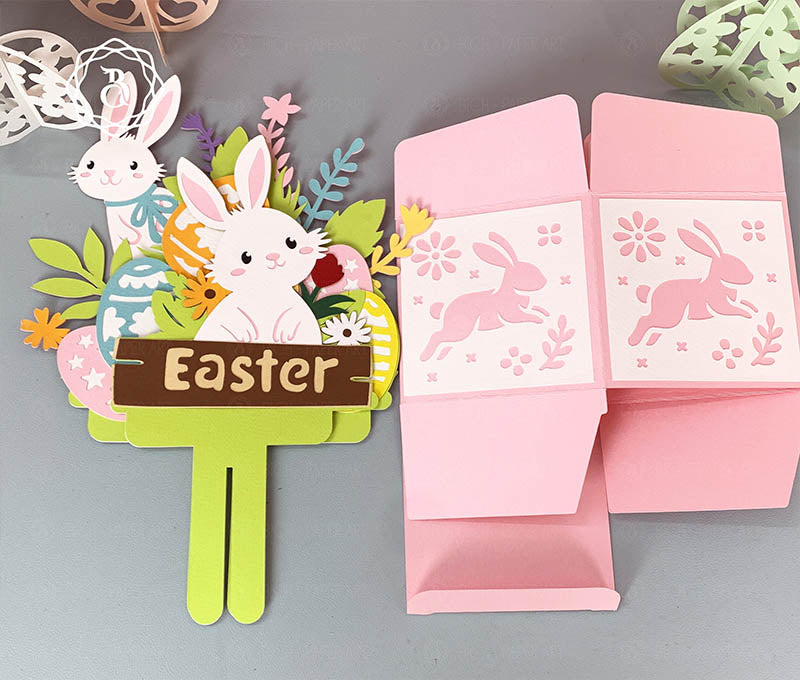 Easter Rabbit With Spring Flowers Paper Cut Art Digital Files