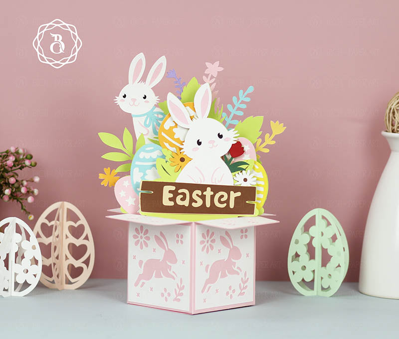 Easter Rabbit With Spring Flowers Paper Cut Art Digital Files