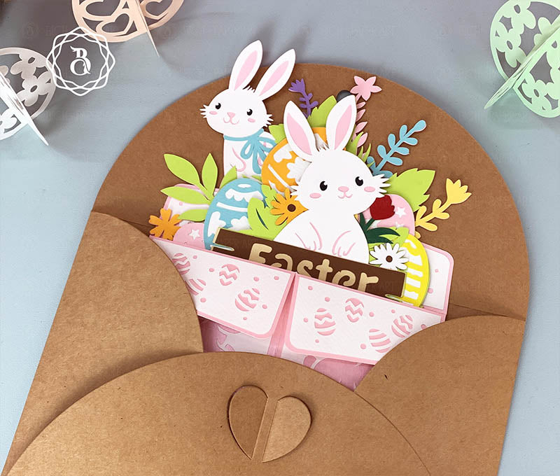Easter Rabbit With Spring Flowers Paper Cut Art Digital Files