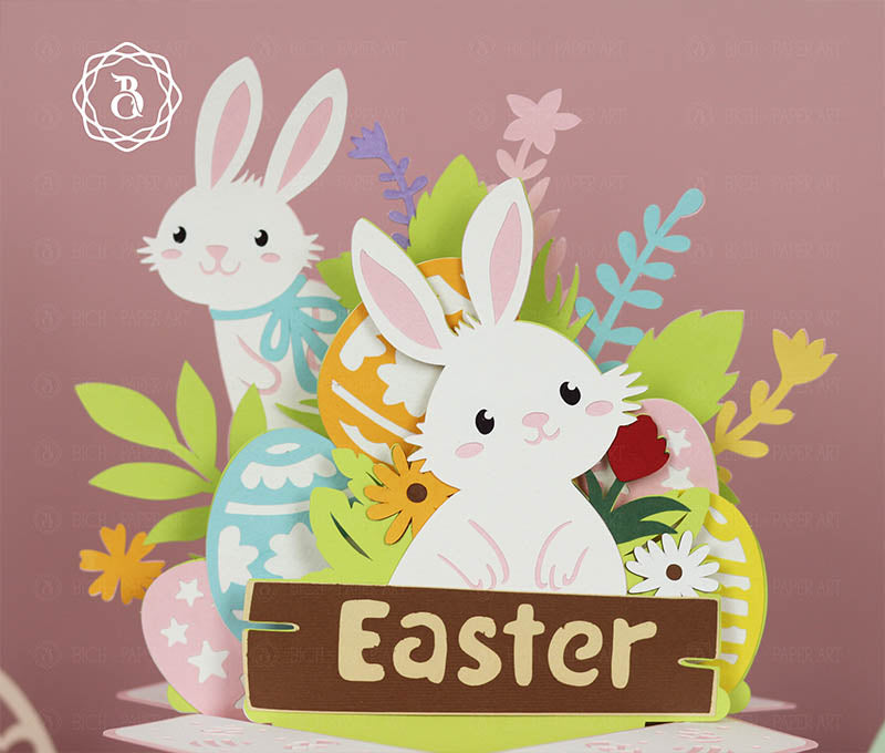 Easter Rabbit With Spring Flowers Paper Cut Art Digital Files