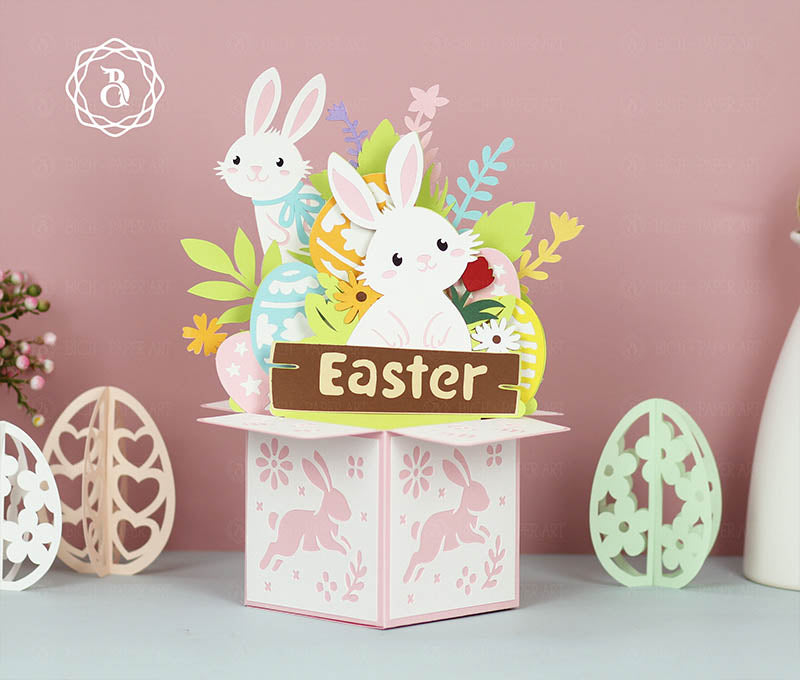 Easter Rabbit With Spring Flowers Paper Cut Art Digital Files