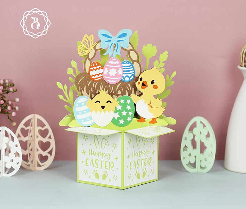 Happy Easter Basket Duck Eggs Paper Cut Digital Files