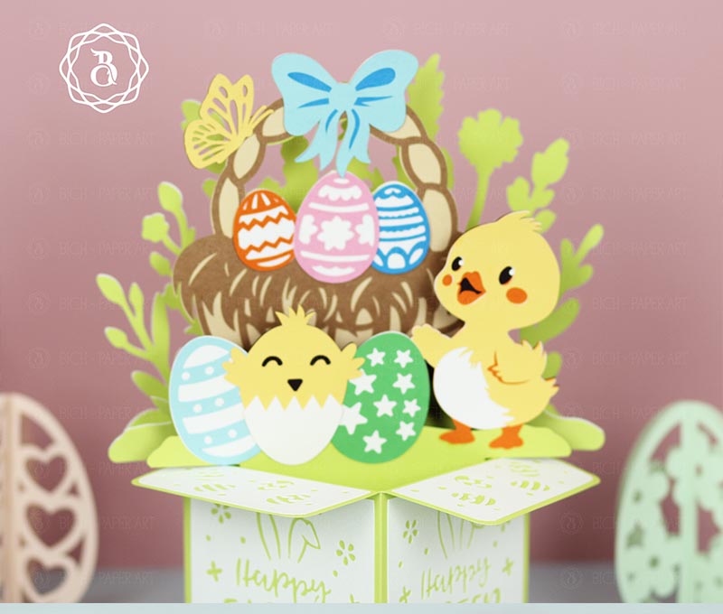 Happy Easter Basket Duck Eggs Paper Cut Digital Files
