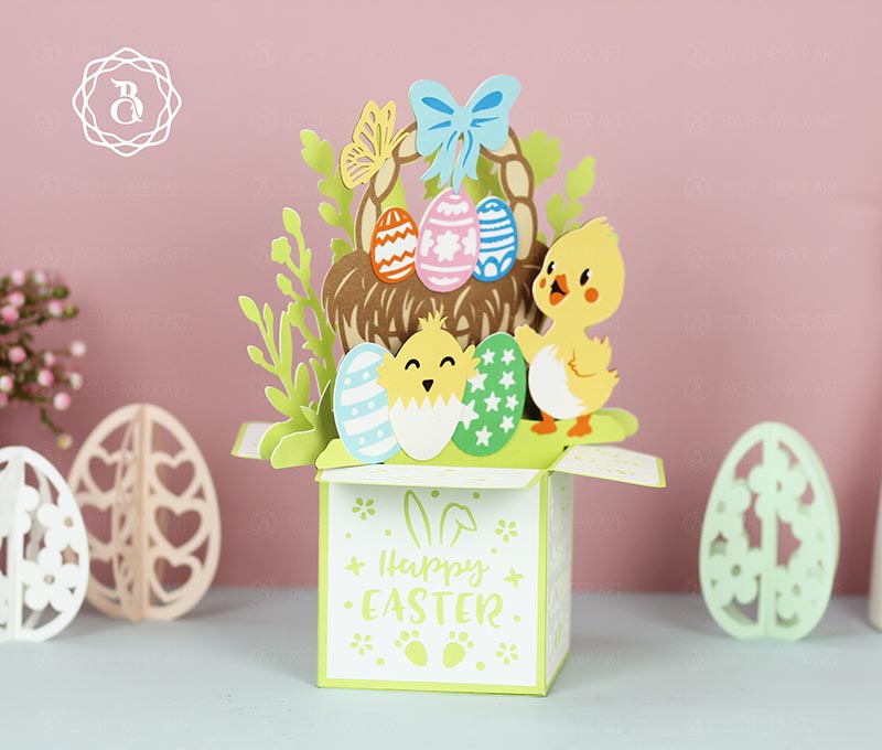 Happy Easter Basket Duck Eggs Paper Cut Digital Files