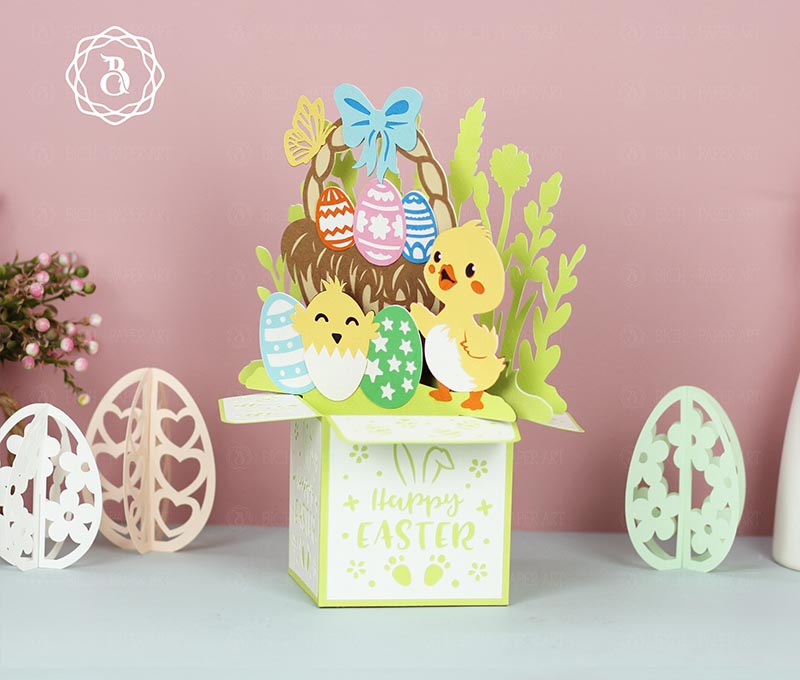 Happy Easter Basket Duck Eggs Paper Cut Digital Files