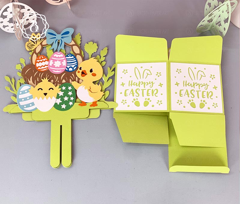 Happy Easter Basket Duck Eggs Paper Cut Digital Files