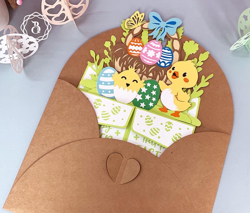 Happy Easter Basket Duck Eggs Paper Cut Digital Files