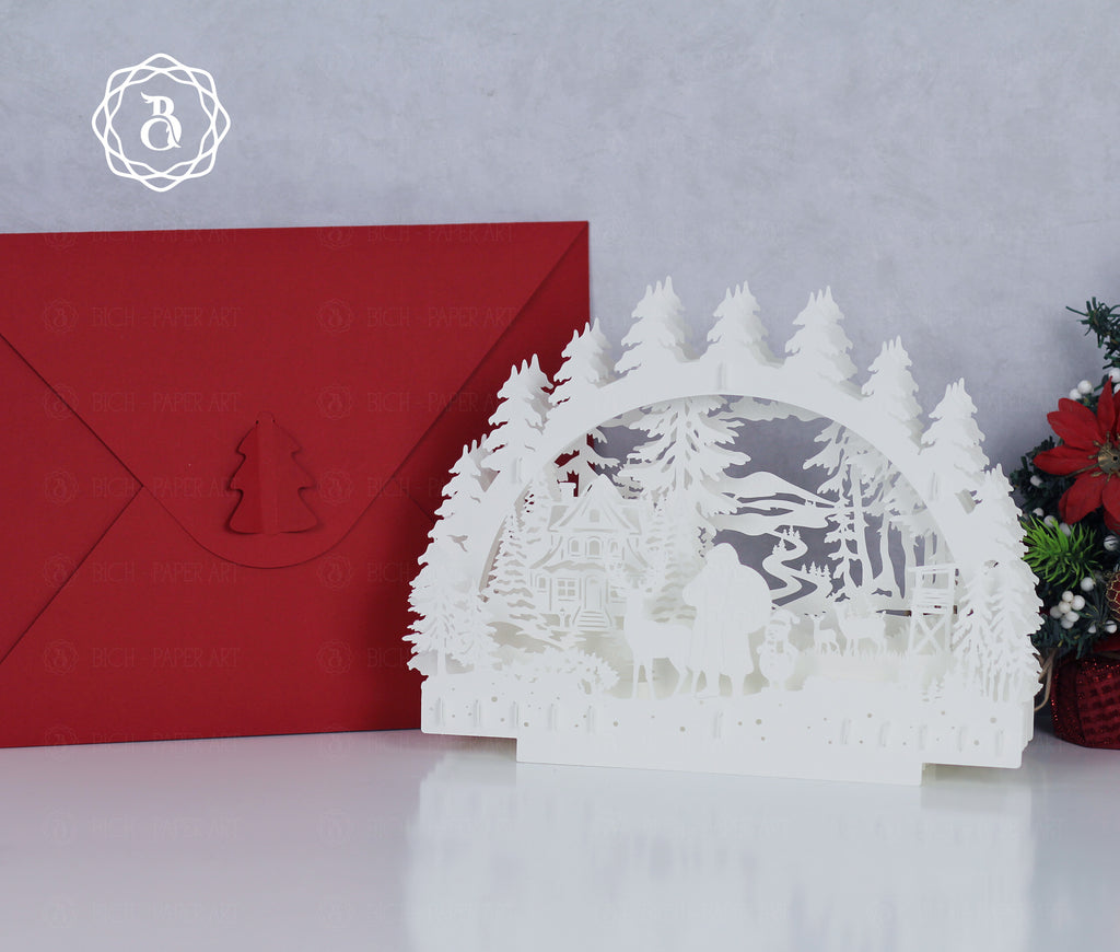Santa Claus and His Friend Paper Cut Lamp SVG | Christmas Shadow Box Light Box Template