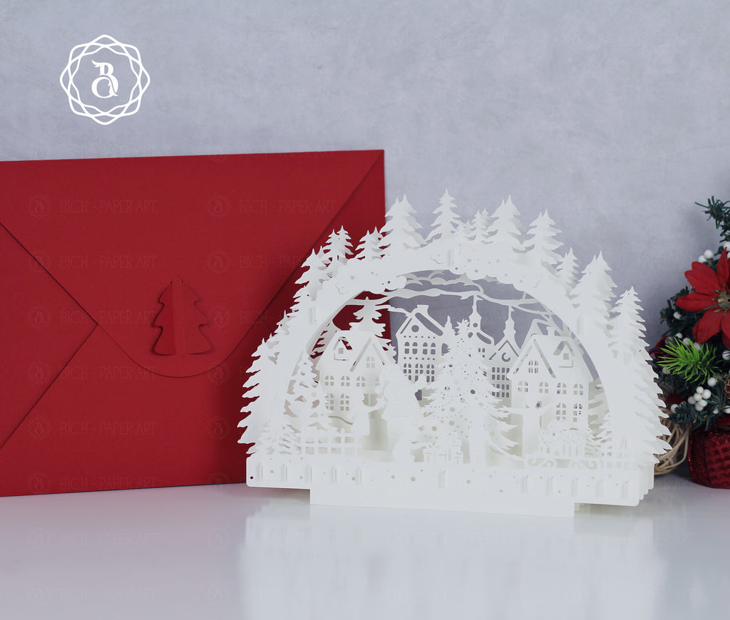 Santa Claus With Christmas Tree Paper Cut Lamp SVG | Christmas Shadow Box Light Box Template Digital Files