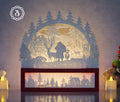 Santa Claus and His Friend Paper Cut Lamp SVG | Christmas Shadow Box Light Box Template