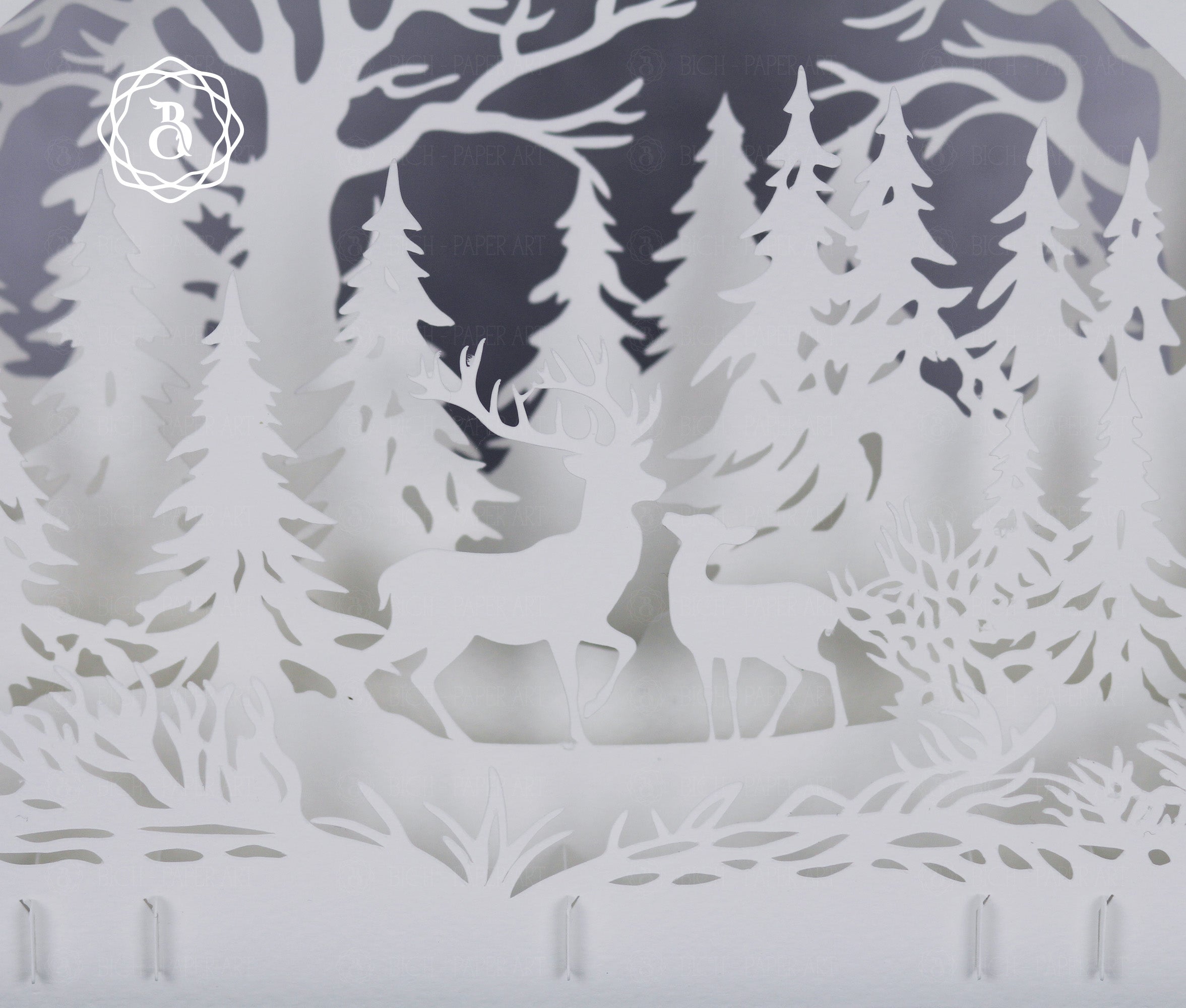 Christmas Deer Paper Cut Lamp SVG | Deer Forest Shadow Box Template
