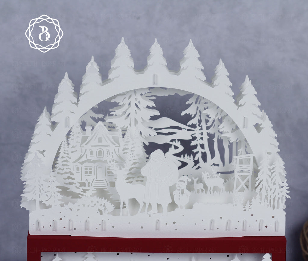Santa Claus and His Friend Paper Cut Lamp SVG | Christmas Shadow Box Light Box Template