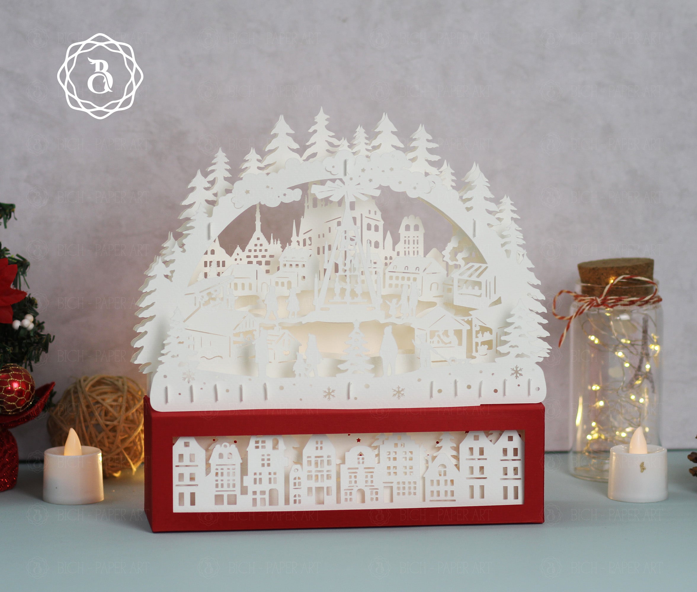 Paper Cut Lamp Christmas Market SVG | Layered Paper Cut File For Cricut Digital Files