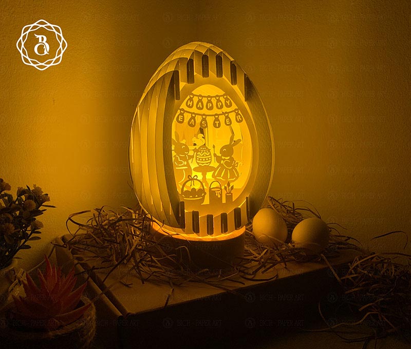 Pack 3 Easter Eggs Pop-up 3D Couple Bunny Paper Cut Digital Files