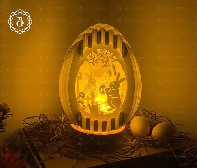 Pack 3 Easter Eggs Pop-up 3D Couple Bunny Paper Cut Digital Files