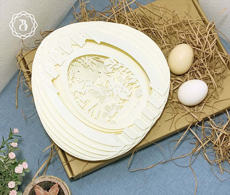 Pack 3 Easter Eggs Pop-up 3D Couple Bunny Paper Cut Digital Files