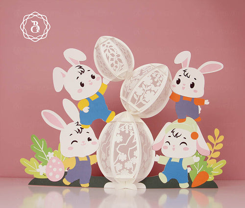 Bunnies Decorating Easter With Eggs Paper Lantern Digital Files