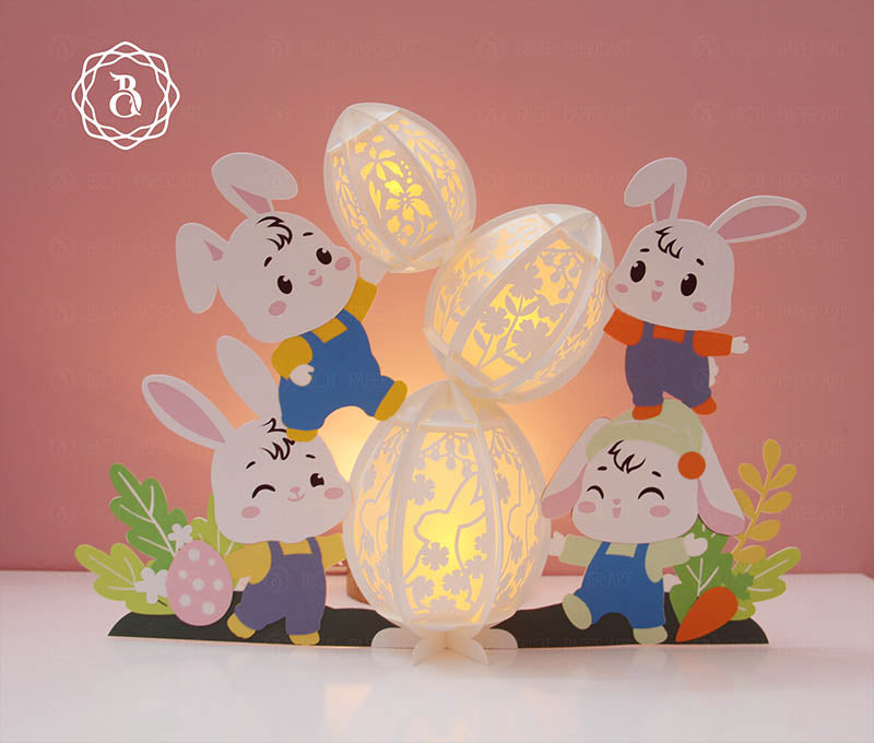 Bunnies Decorating Easter With Eggs Paper Lantern Digital Files