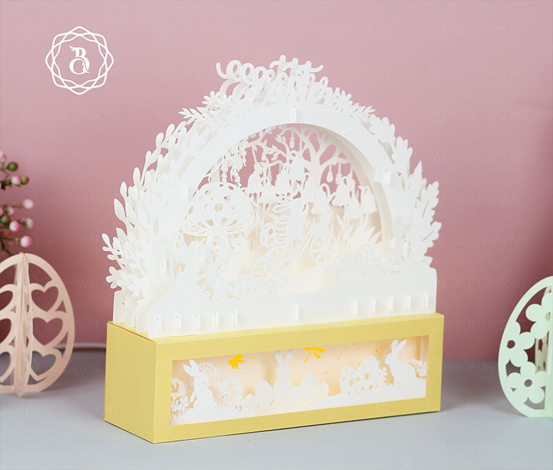 Easter Rabbit on Bicycle With Eggs Paper Cut Light Digital Files