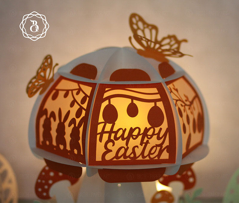 Orange Mushroom Easter Lanterns Paper Cut Digital Files