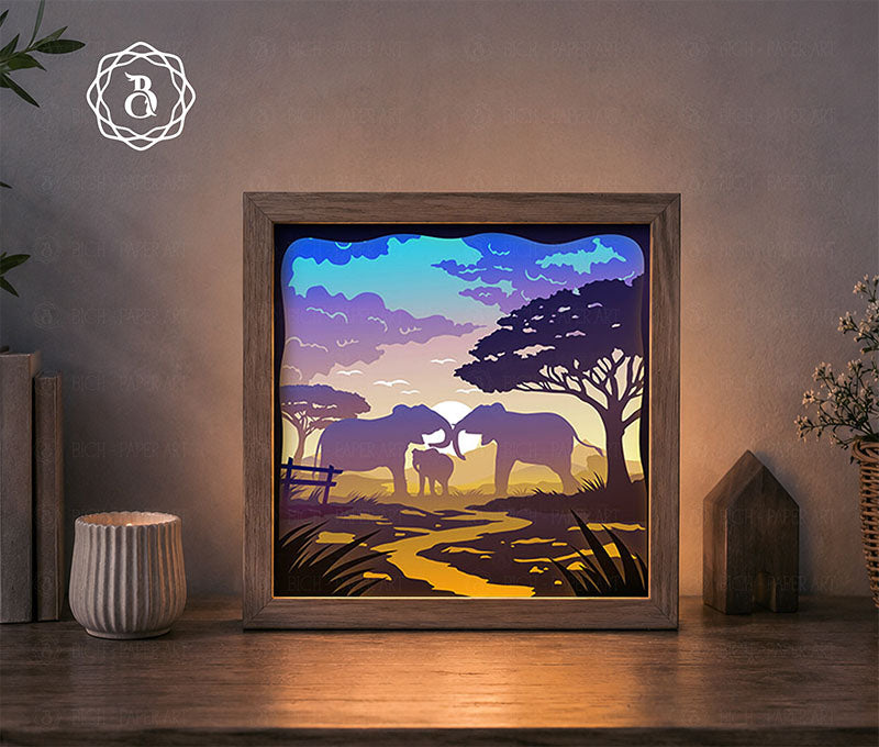 Elephant Family Shadow Box SVG Digital Download