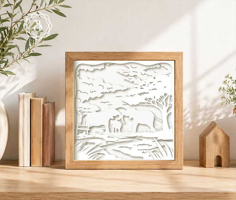 Elephant Family Shadow Box SVG Digital Download