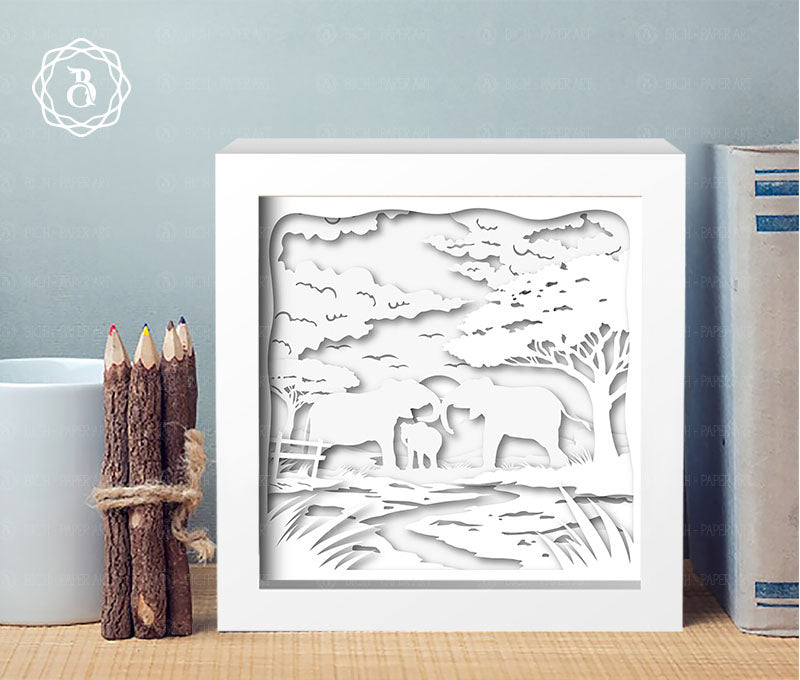 Elephant Family Shadow Box SVG Digital Download