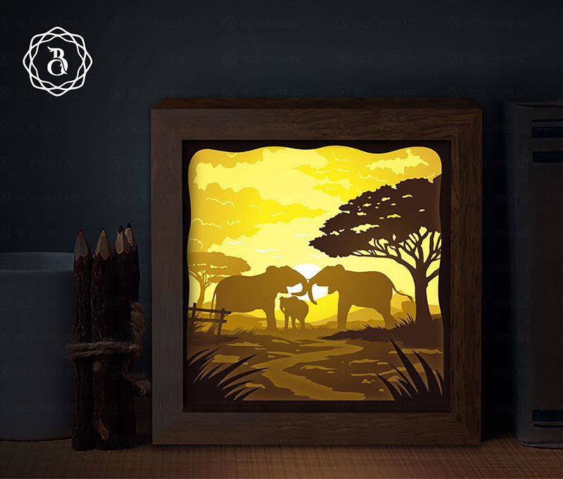 Elephant Family Shadow Box SVG Digital Download