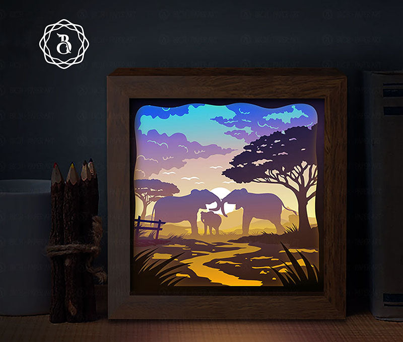 Elephant Family Shadow Box SVG Digital Download