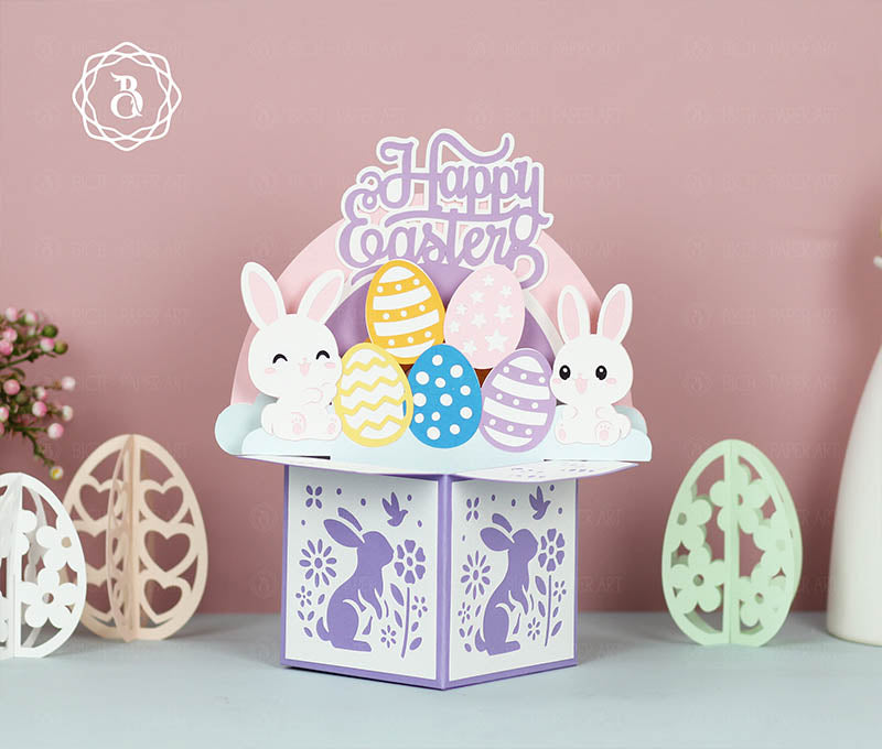 Rainbow Happy Easter Bunny Cute Paper Cut Digital Files