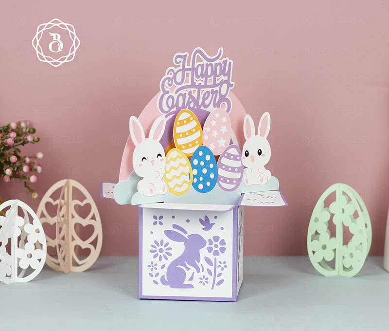 Rainbow Happy Easter Bunny Cute Paper Cut Digital Files