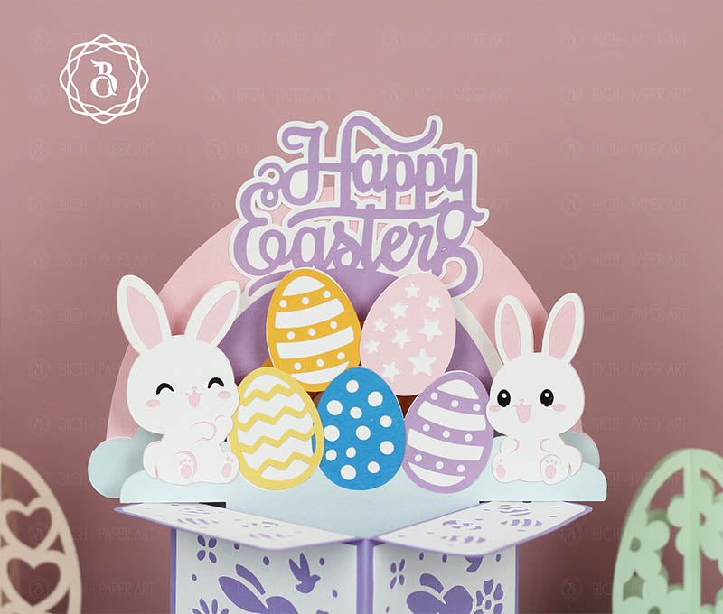 Rainbow Happy Easter Bunny Cute Paper Cut Digital Files