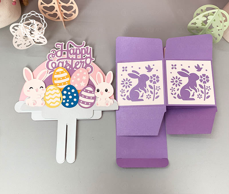 Rainbow Happy Easter Bunny Cute Paper Cut Digital Files
