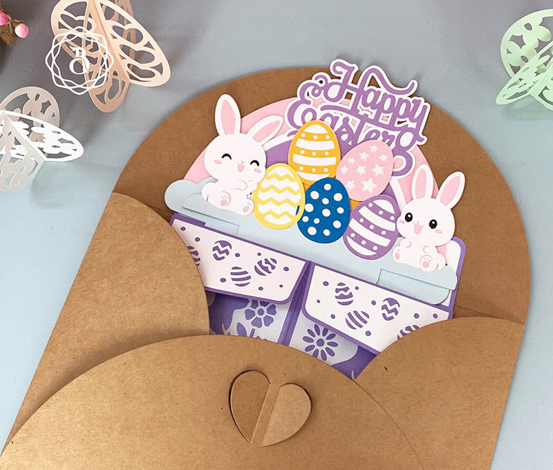 Rainbow Happy Easter Bunny Cute Paper Cut Digital Files